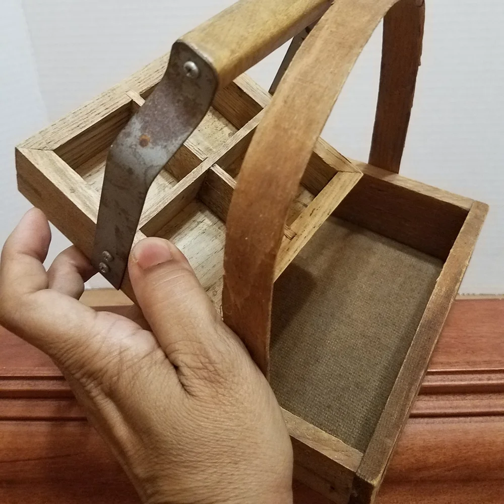 set of 2 Handmade Wood Baskets Primitive Potpourri & Sectioned Tray